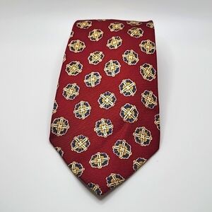 Polo Ralph Lauren 100% Cotton Made in USA Red Blue Gold Geometric Men's Tie